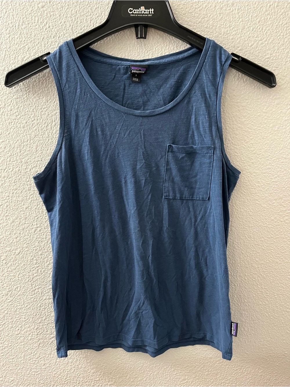 Patagonia Mainstays Pocket Tank Top Organic Cotton Blend Blue Size Small
